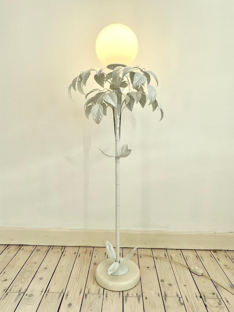 image for Sergio Terzani Italian 1970’s White Leaf Floor Lamp Glass Globe Light