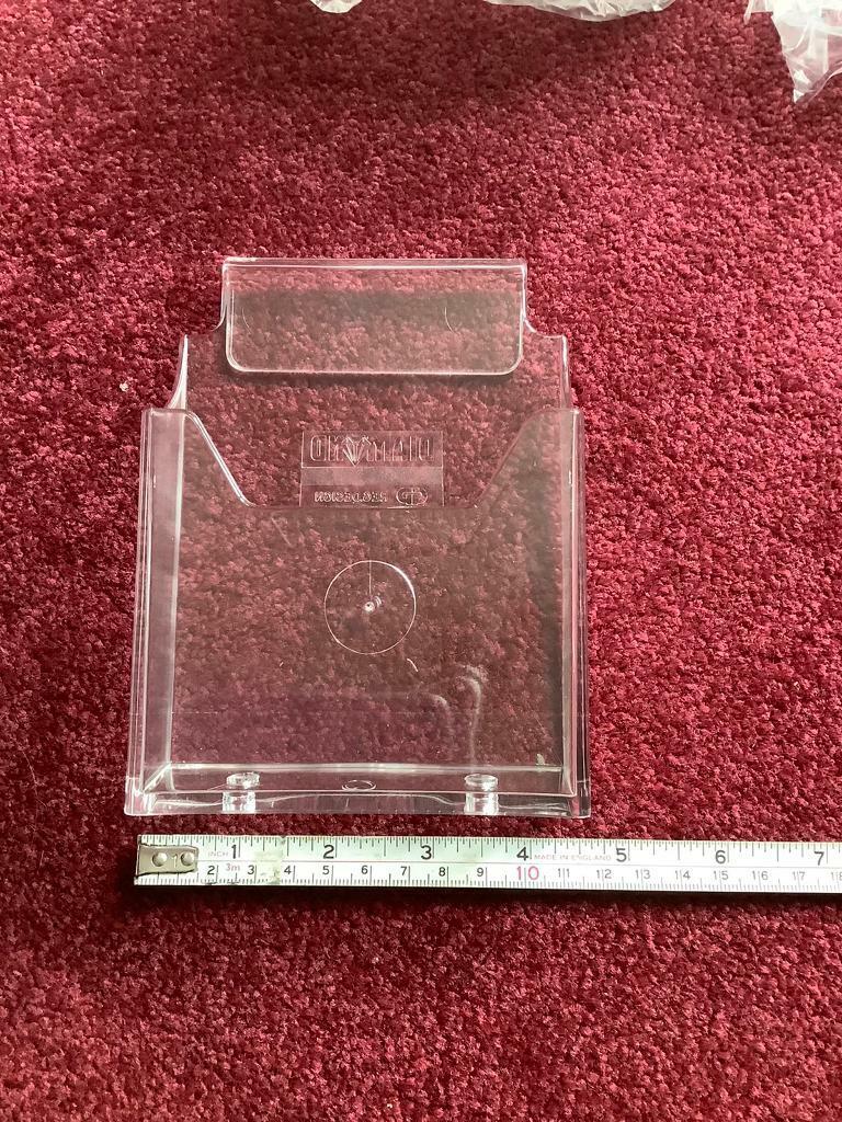 Job lot of acrylic leaflet poster holders slat wall hooks and shelf dividers
