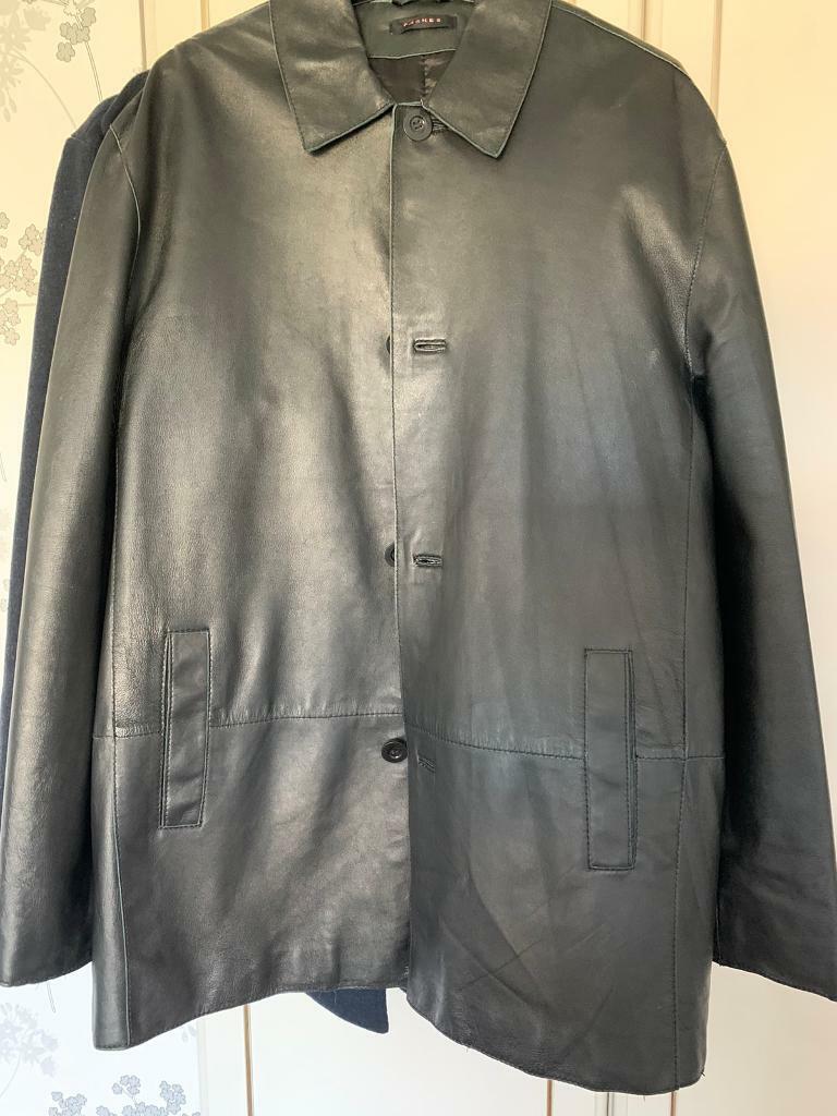 image for Black Leather PARKES jacket size L 40”-42” 