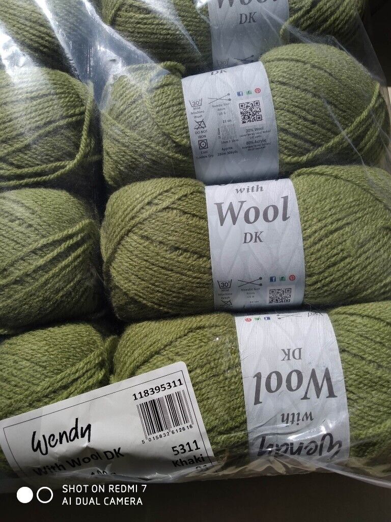 Wendy with Wool 5X100 Gram Balls 20% Pure Wool Double Knitting Various Colours