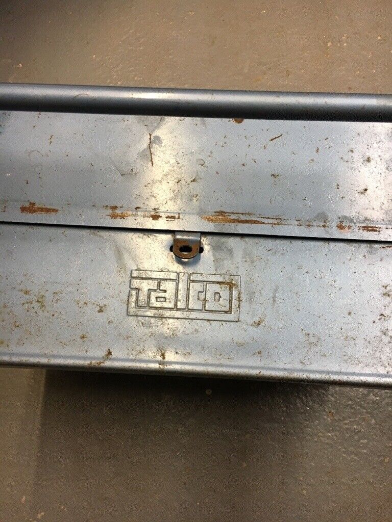 image for Vintage metal toolbox on wheels.