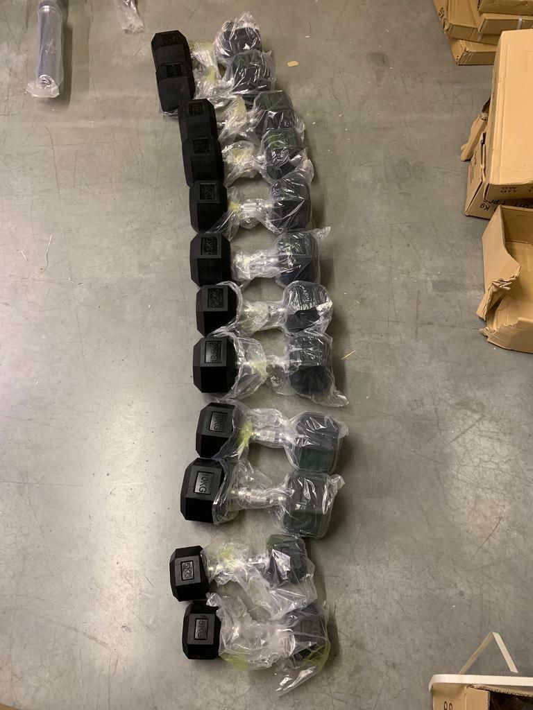 Rubber hex dumbbells 2.5kg-40kg