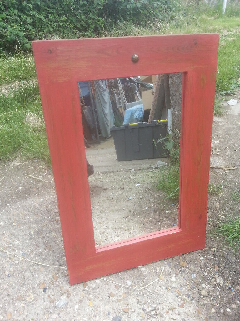 image for Upcycled, shabby chic, pine mirror.
