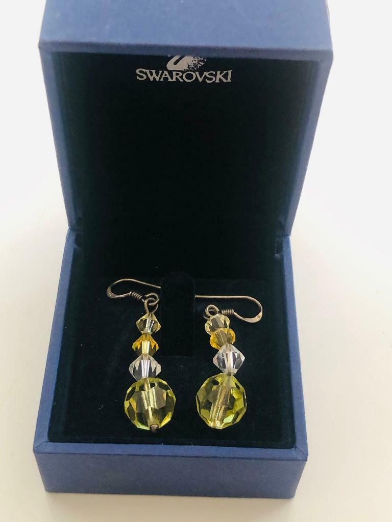 BNIB Beautiful Yellow Swarovski Hallmarked 925 Silver Earrings