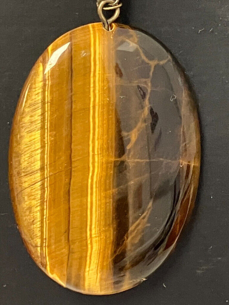 image for AE Tiger's Eye Oval Pendant Necklace 19 INCH  Vintage Chain