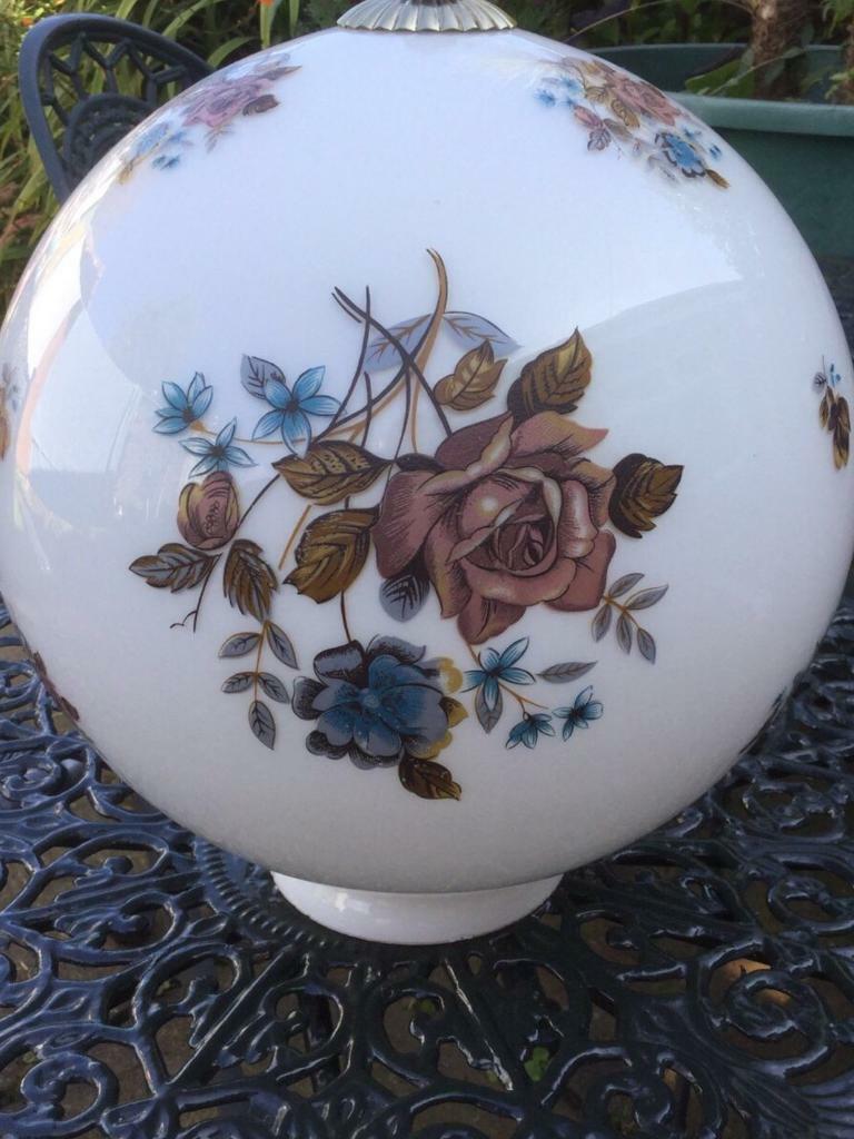 Large White Lighting Globe with Roses Pattern