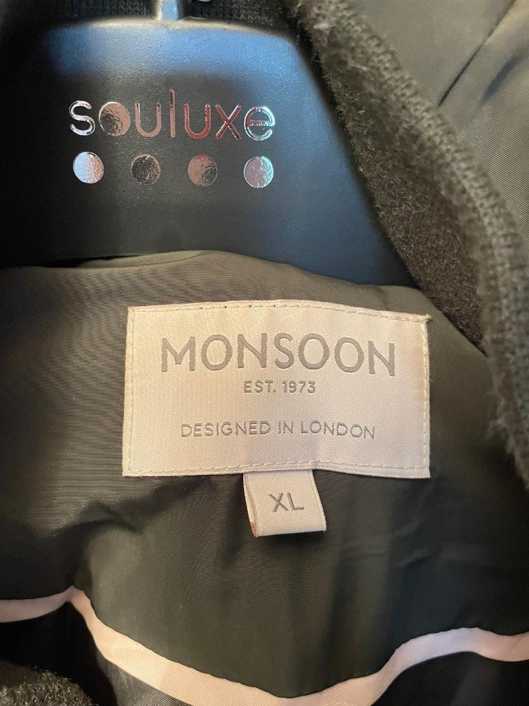 Monsoon ladies full length coat & fur lined hood size XL