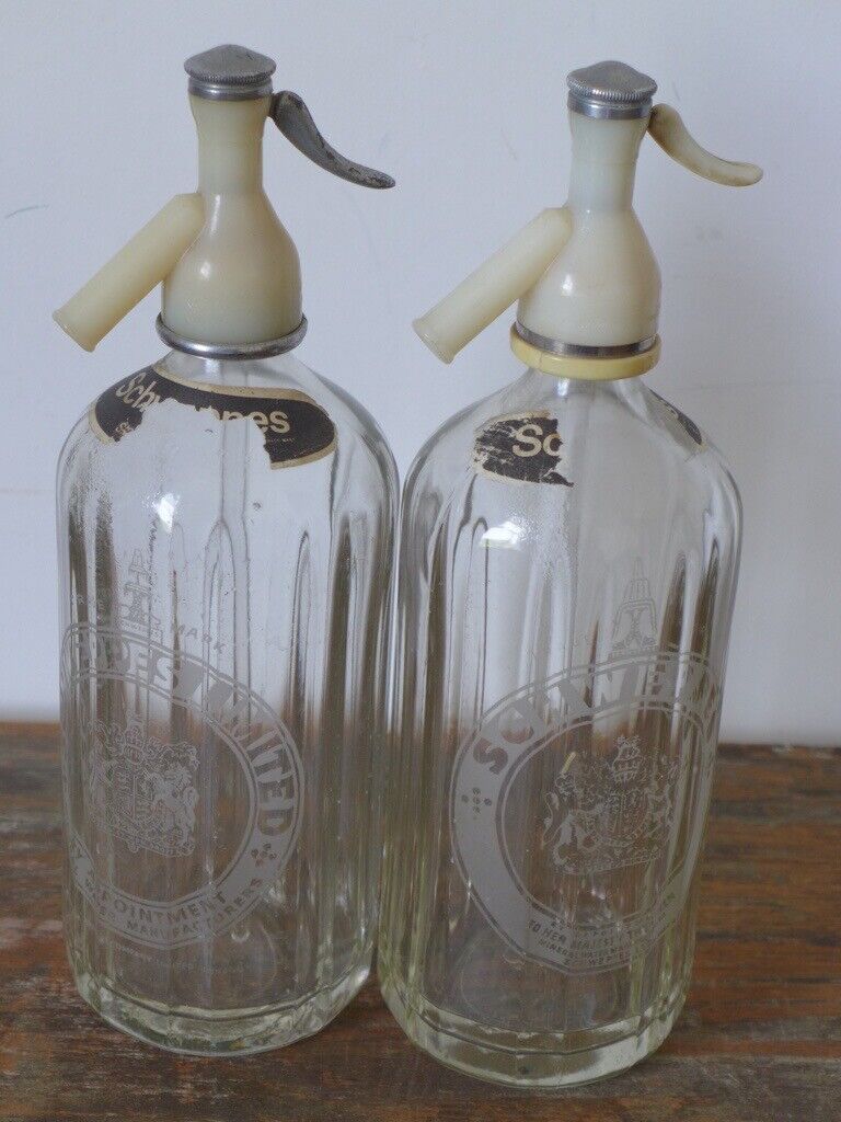Collectable, Bar Display etc. TWO Antique Vintage Schweppes Soda Syphon Bottles, £25 for the two.