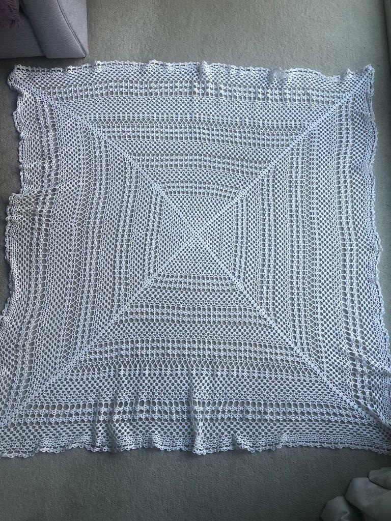 image for White crocheted table cloth. Collect Chichester