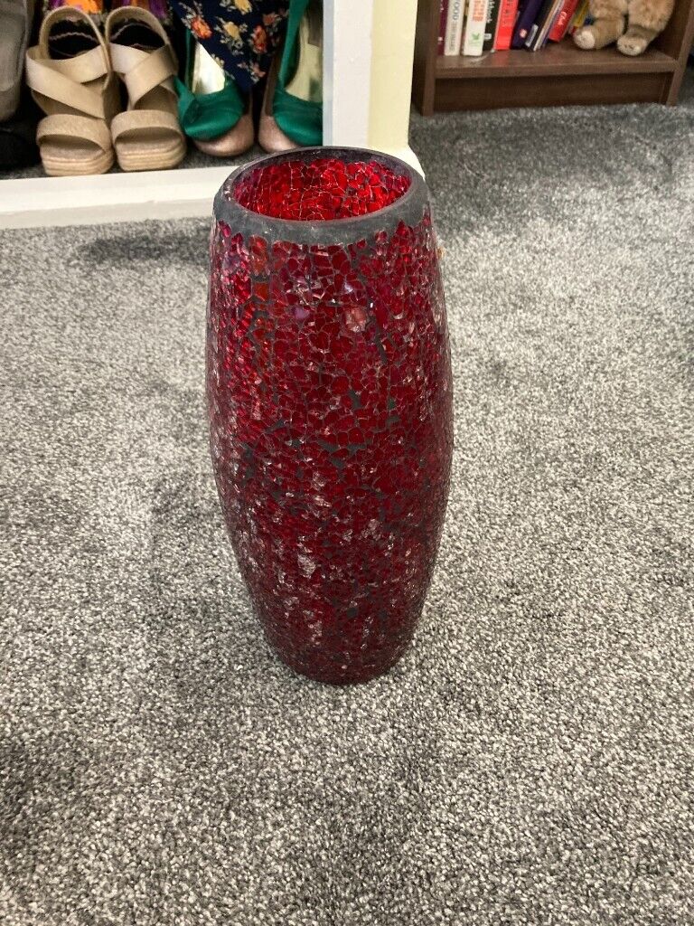 image for Red Vase to hold flowers. Stainless steel type effect