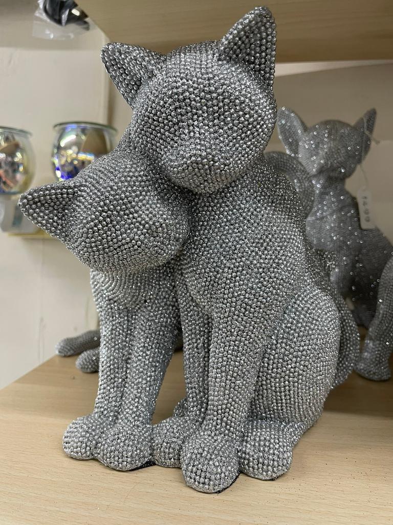 image for H.20CM silver glitter cuddling cat’s ornament was £29.99 now £15