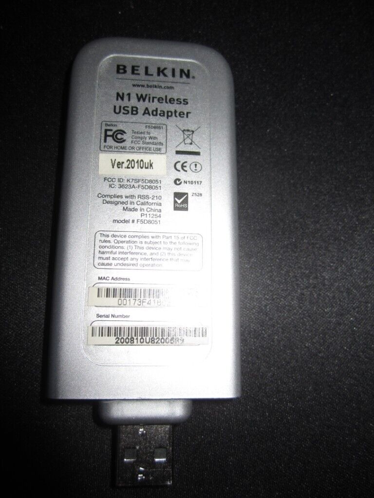 Belkin 300Mbps F5D8051 N1 Wireless USB Network Adapter Version2010UK