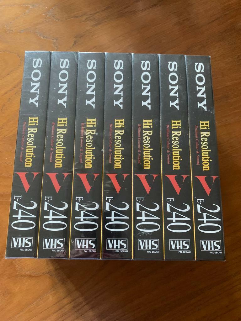 New Sealed Set Of 7 Sony E-240 HR1 VHS Tapes Hi Resolution 4 Hours