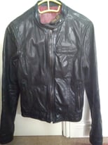 Superdry leather black speedway biker jacket size medium 