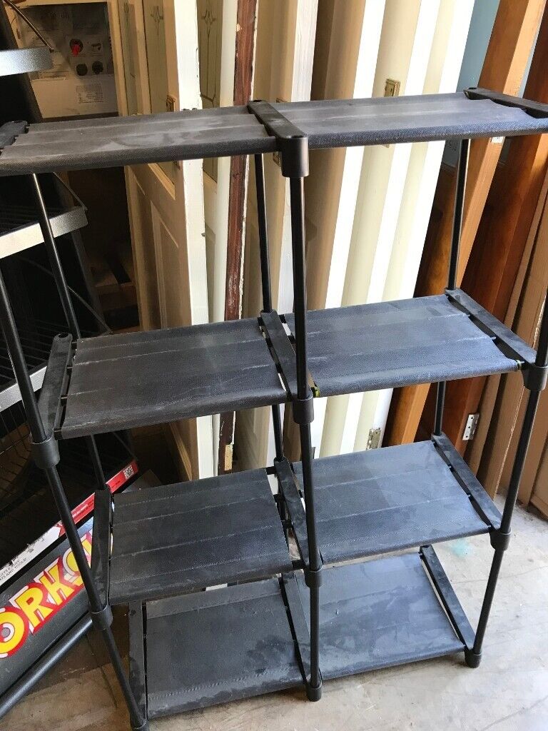 FOUR PLASTIC/MATERIAL DISPLAY STANDS GREEN/BLACK FOR SHOP RETAIL DISPLAY