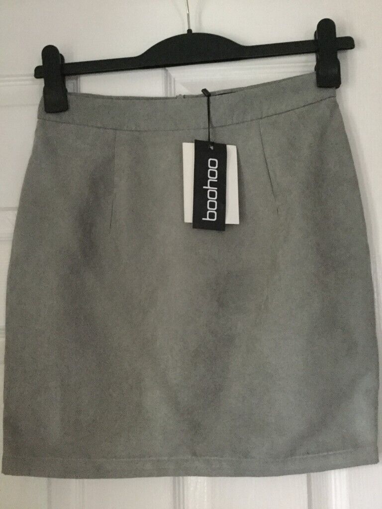 Boohoo grey suedette skirt
