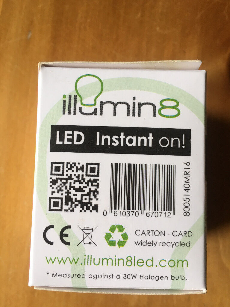 NEW illumin8 LED 3.6W 218 lumen Warm White 2700k MR16 light bulbs. 127 bulbs available. £4 for 12.