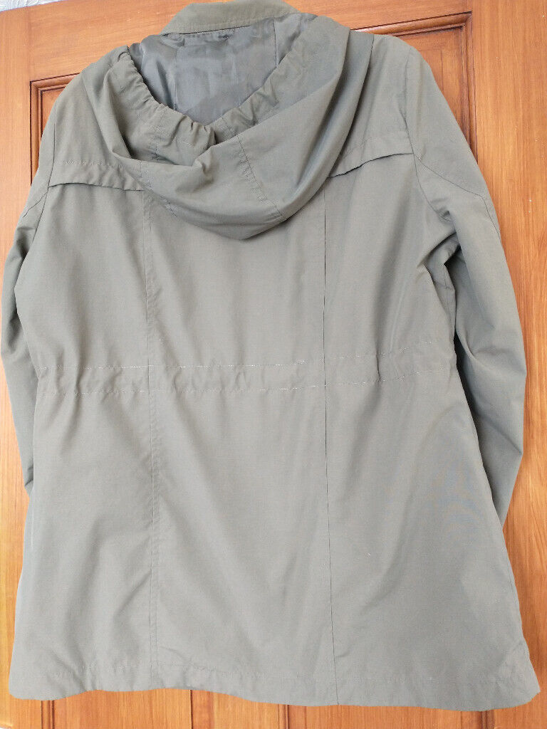 JACKET SIZE 14.  Lightweight, hooded.  Zip-thru/studs. Khaki green. Ex. cond.