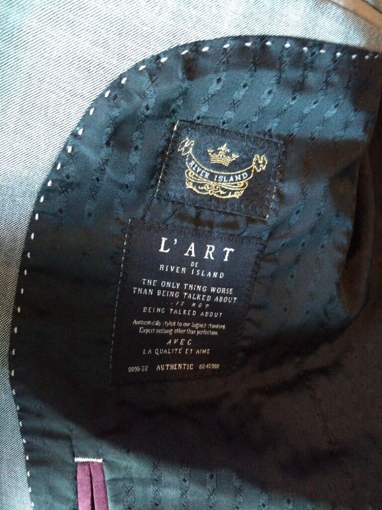 Light grey/silver 'River Island' suit (40L jacket & 34L trousers)
