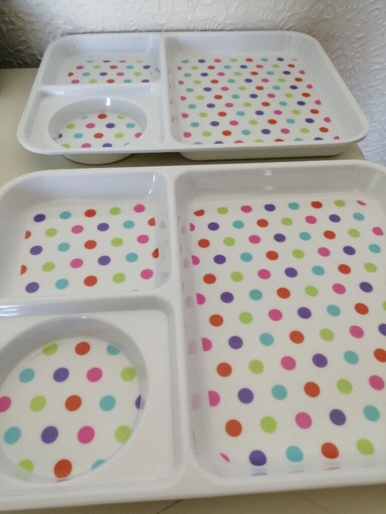 image for Two Pack Melamine Polka Dot Design Serving Trays As New Condition 