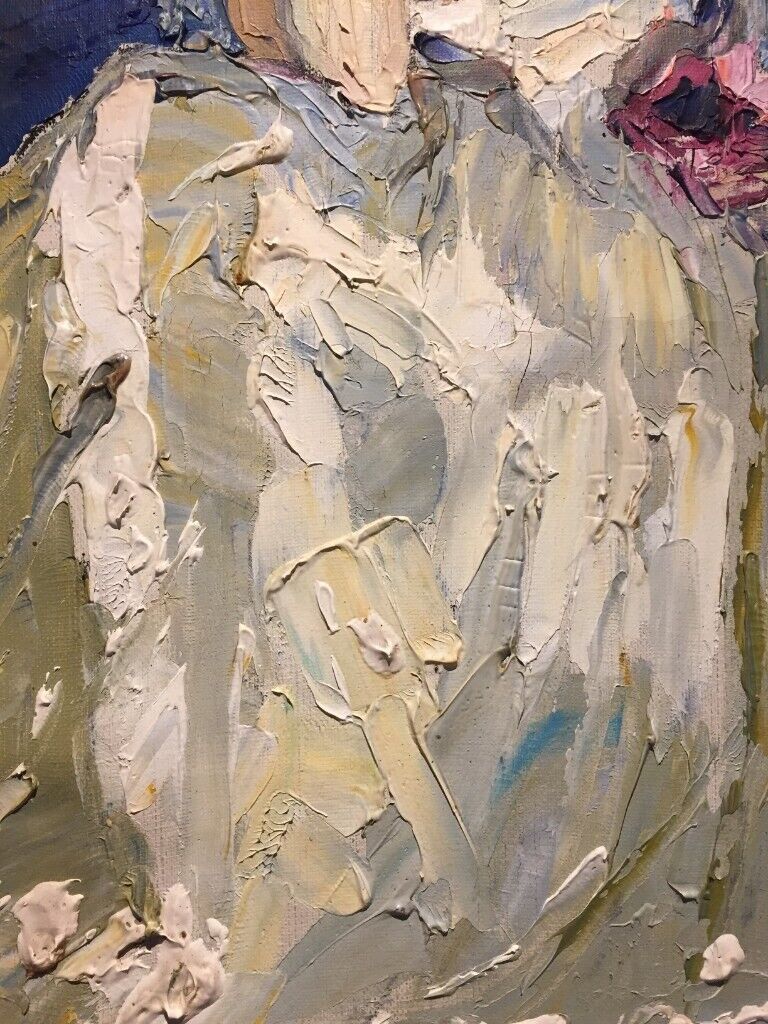 1920's original oil on canvas painting 'Study of a seated woman in a bridal outfit'