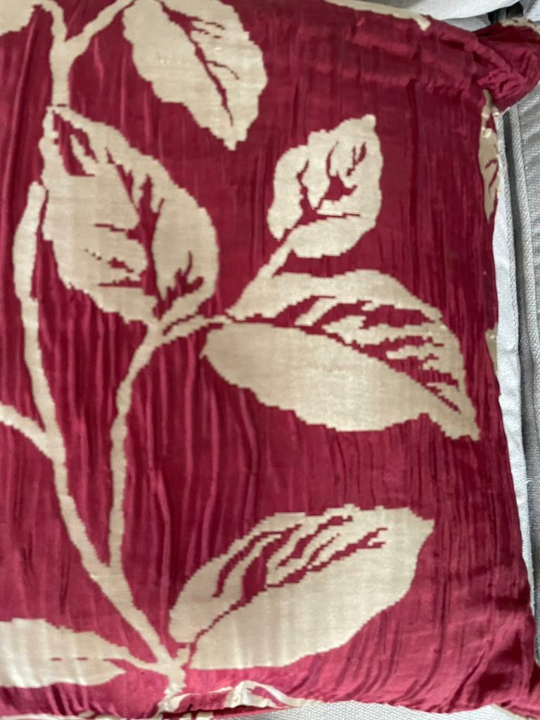 2x Hamptons Square Fuchsia Pink & Gold Leaf Floral Cushions - 35cm