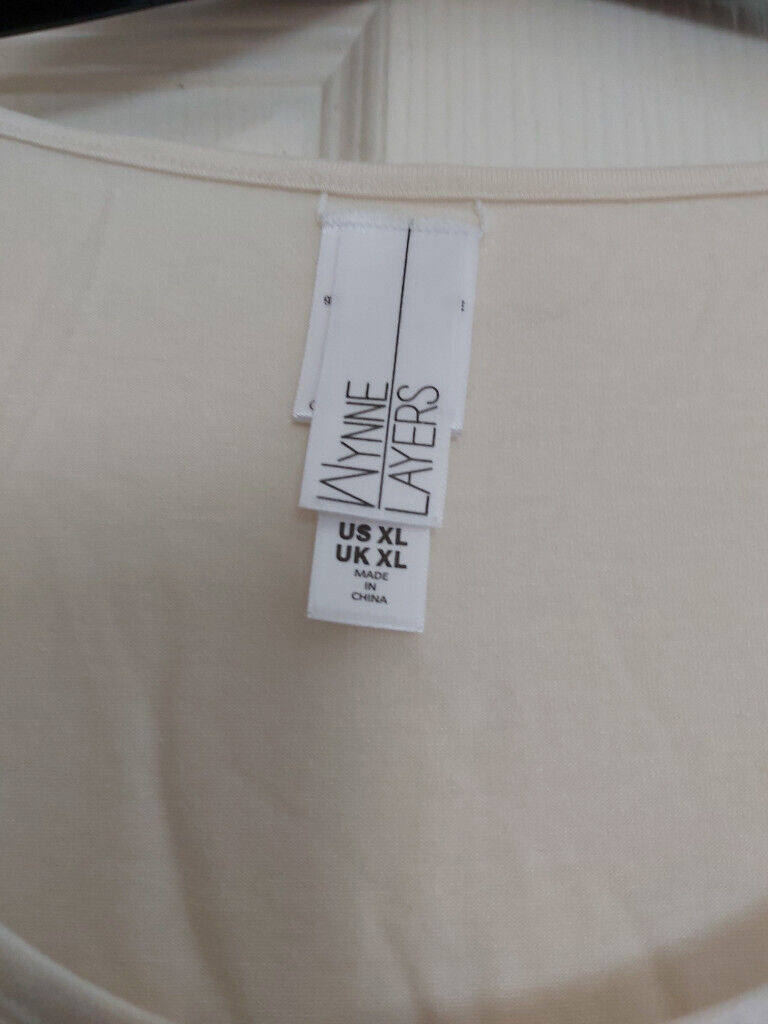 WynneLayers Scoop Neck Mixed Media 3/4 Sleeve Top XL -Latte or Ivory available