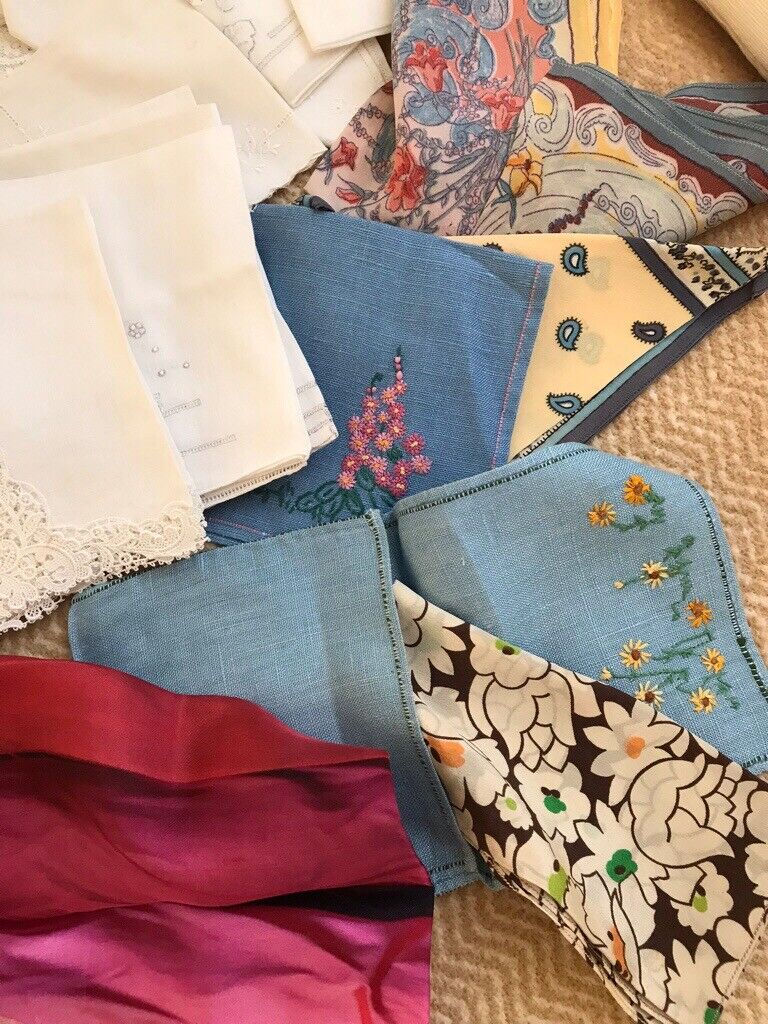 Ladies’ hankies- assorted( cotton, lace, embroidered, silk )