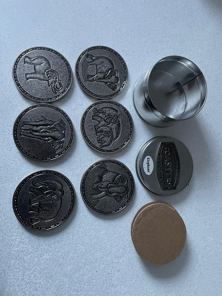 image for 6 Stainless steal coasters with Elephants