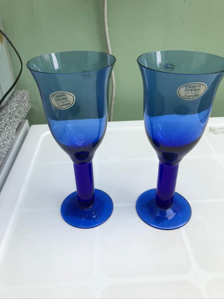 image for Blue glass wine glasses 