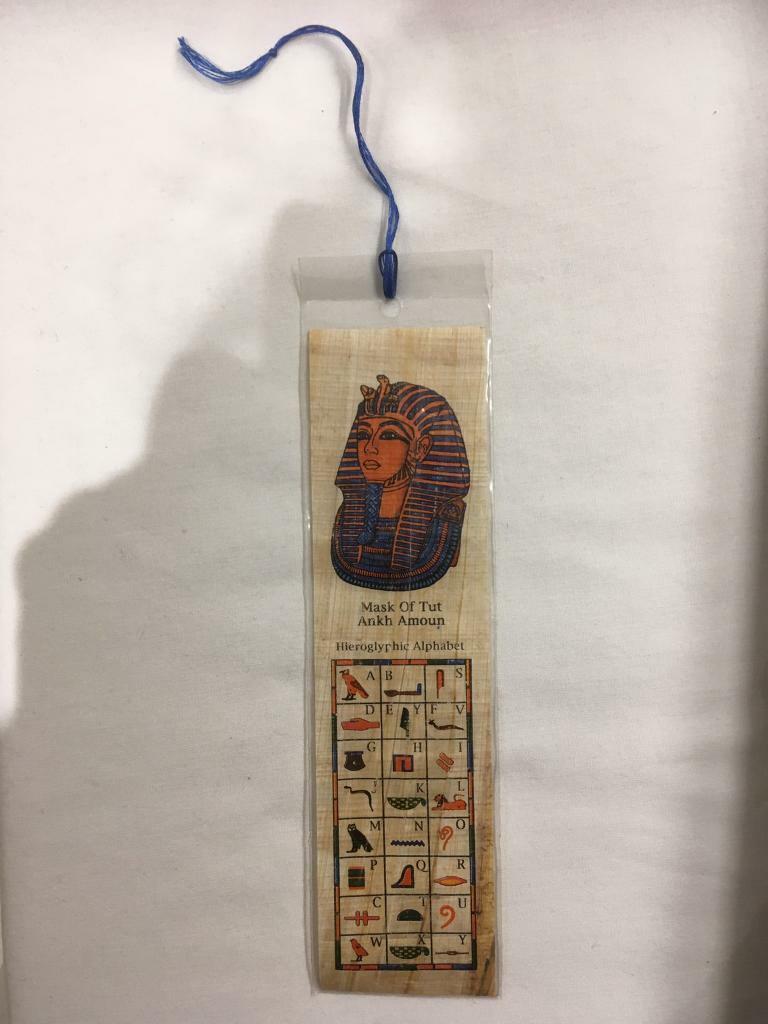 Papyrus Book Mark-with Egyptian Alphabet and Mask of Tut Ankh Amoun