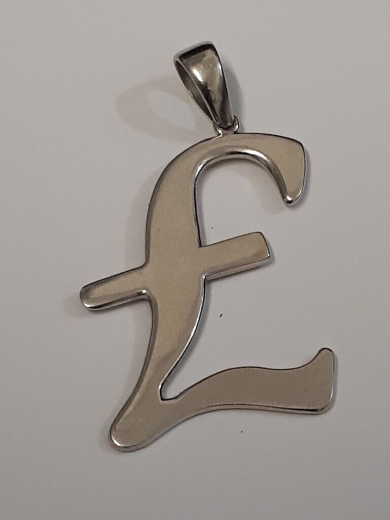 18K WHITE GOLD POUND SIGN PENDANT 7.2 GRAMS JUST UNDER 2 INCHES TALL