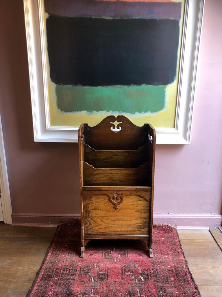 Edwardian 3 Compartment Oak Magazine Rack
