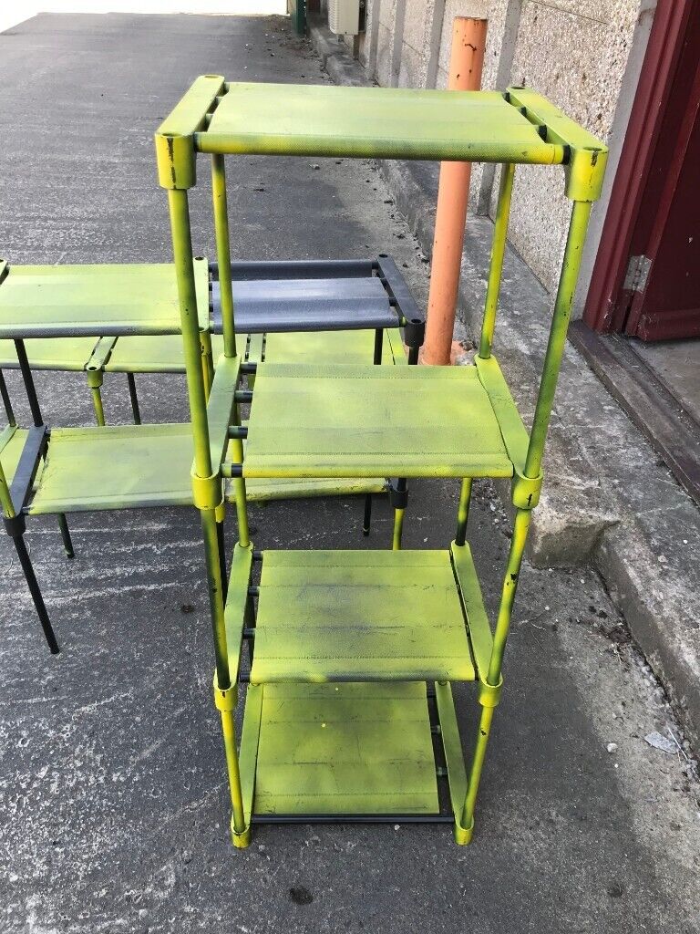 FOUR PLASTIC/MATERIAL DISPLAY STANDS GREEN/BLACK FOR SHOP RETAIL DISPLAY