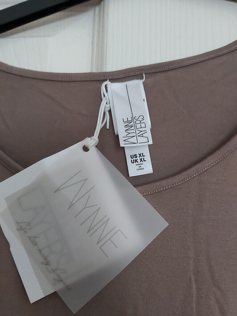 WynneLayers Scoop Neck Mixed Media 3/4 Sleeve Top XL -Latte or Ivory available