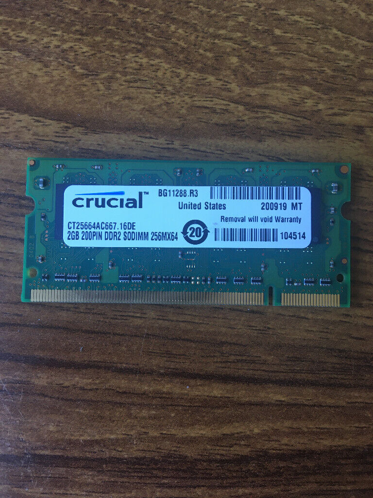 image for Crucial 2GB 200PIN DDR2 SODIMM RAM laptop memory. 