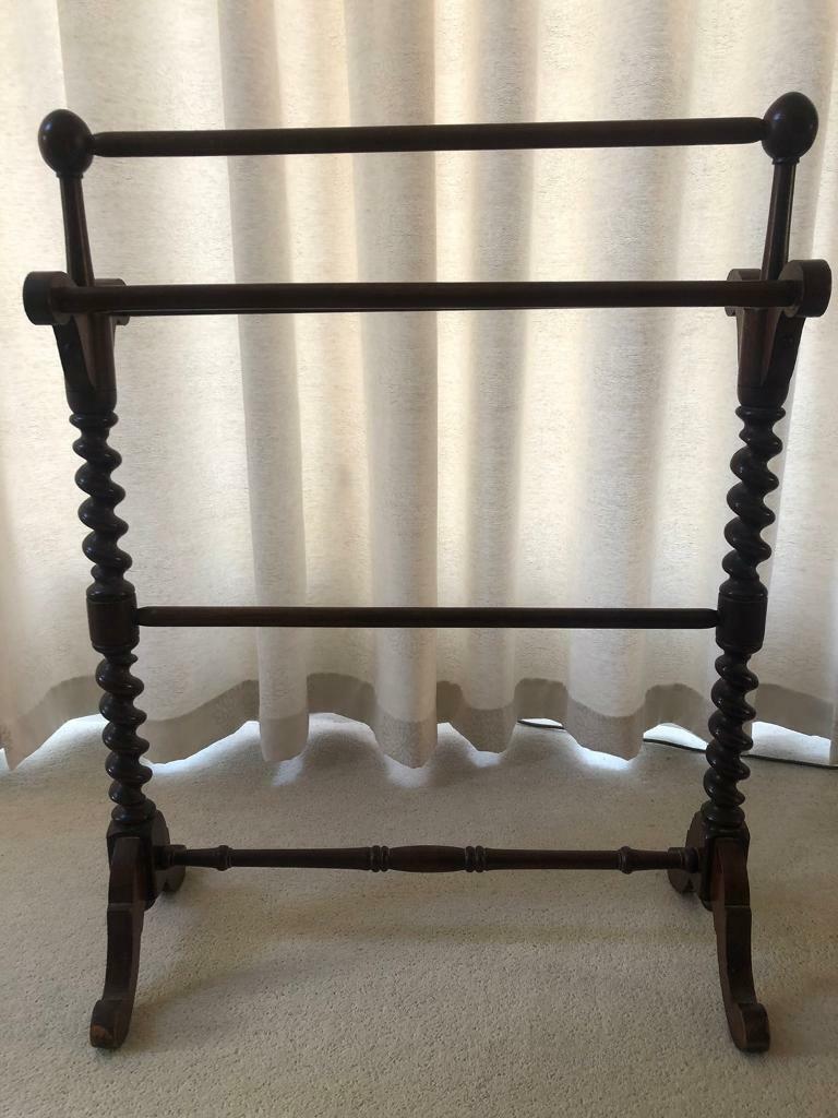 Vintage Victorian Barley twist mahogany dark wood towel rail. Collect Chichester