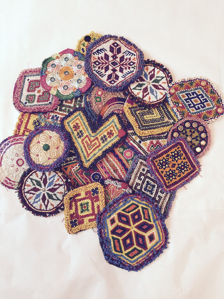 image for Small Kuchi Afghan Tribal Beaded Dress Medallion 50 Wholesale lot Medals Dance hand Made Sewn Sizes