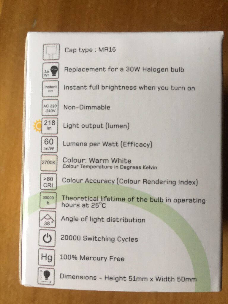 NEW illumin8 LED 3.6W 218 lumen Warm White 2700k MR16 light bulbs. 127 bulbs available. £4 for 12.