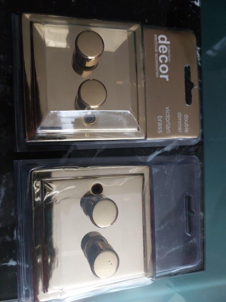 image for 2 Double Dimmer Victoria Brass Dimmer light Switch 