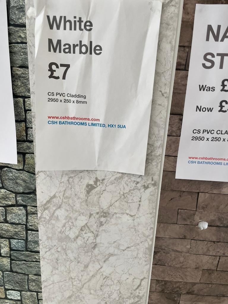 Matt White, White Gloss, White sparkle, white marble CS PVC Cladding.