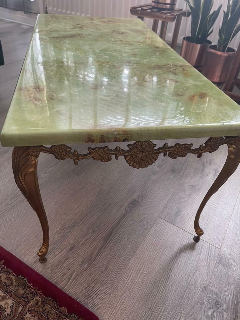 Antique green marble effect coffee table