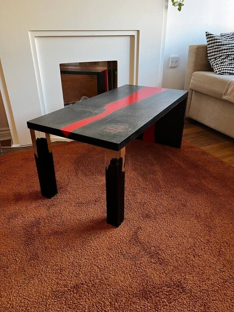 Bespoke Handmade Ebonized Oak Resin Waterfall Coffee table