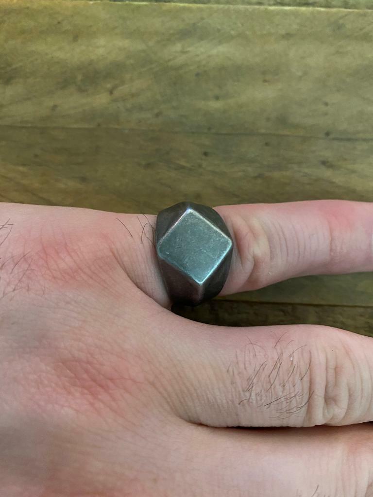 Unisex Men's Quadrangle Stainless Steel  Vintage Oxidation Gray Rustic Aged Signet Ring