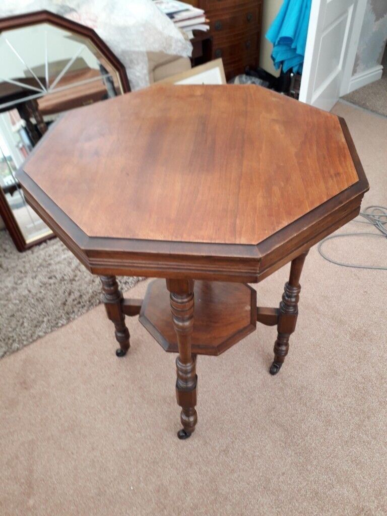 image for Victorian Antique SOLID WALNUT octagonal Table on castors REDUCED...