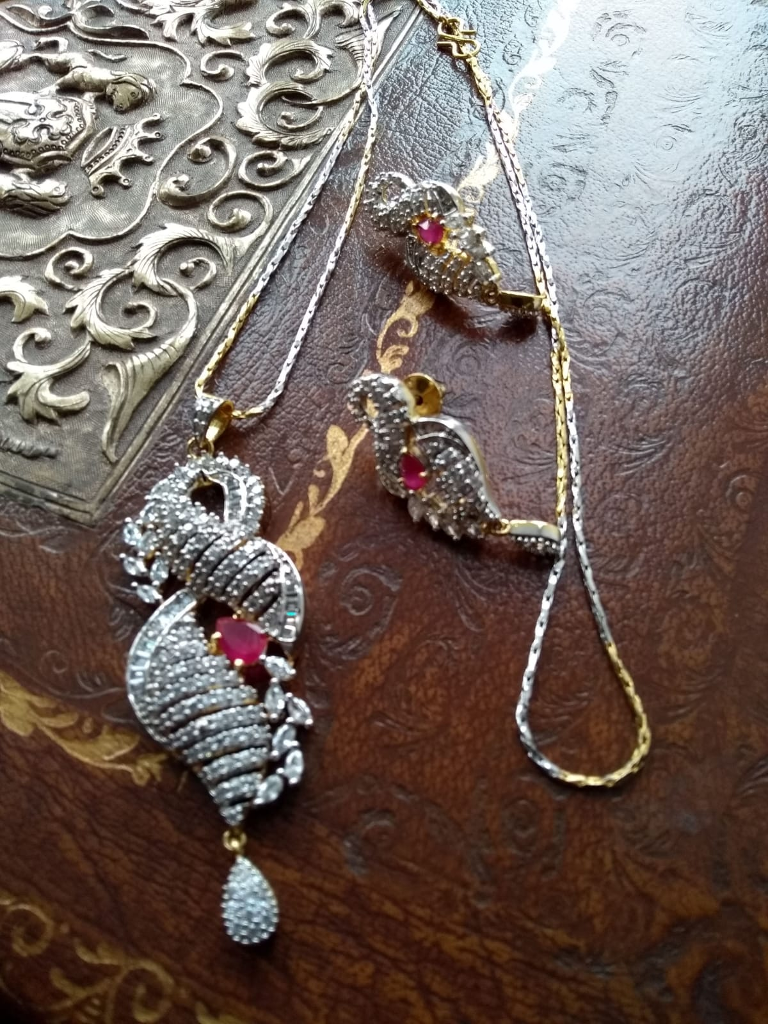 image for Silver Ruby Necklace earrings Set  