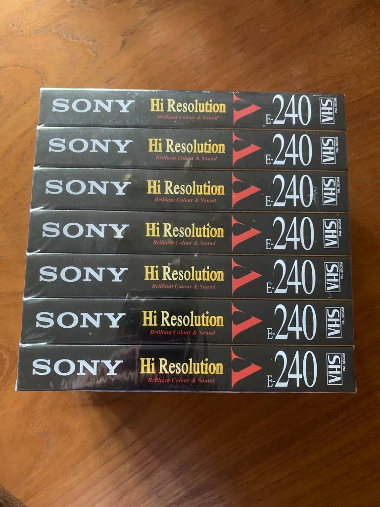 New Sealed Set Of 7 Sony E-240 HR1 VHS Tapes Hi Resolution 4 Hours