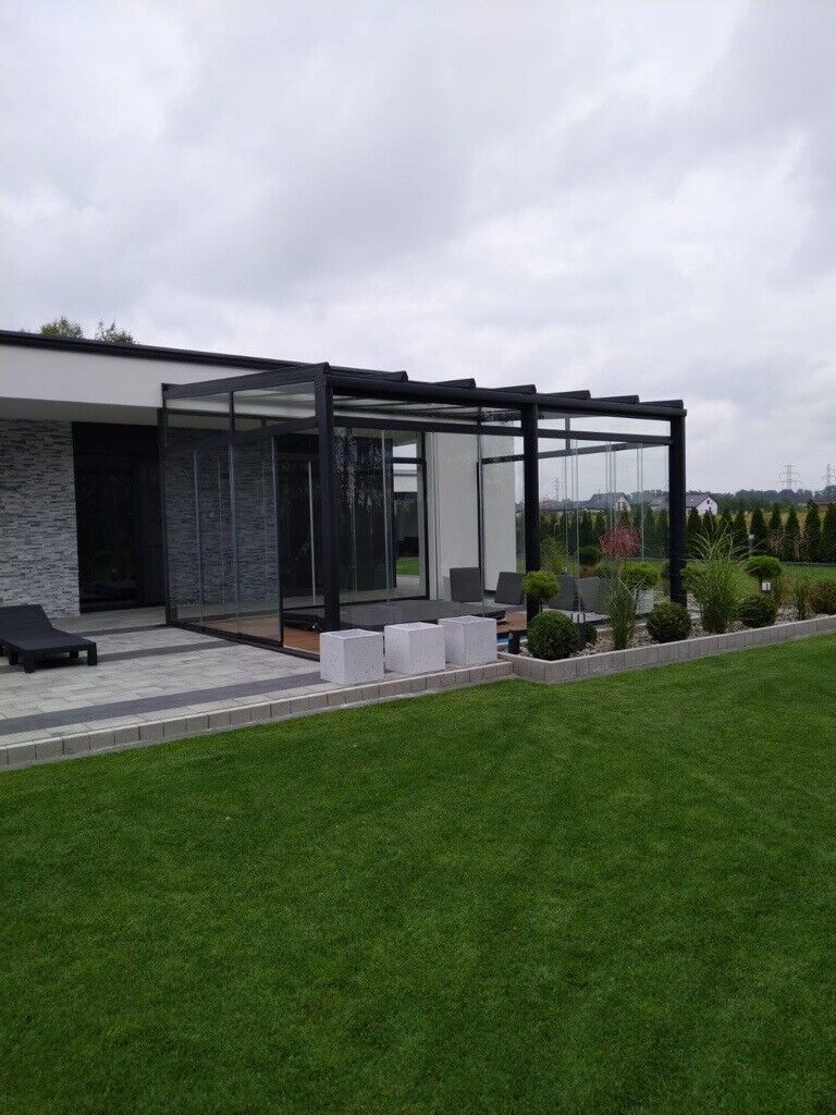 Aluminium Roof Canopy Veranda Glass Room Glass extension Frameless Sliding System Pergola