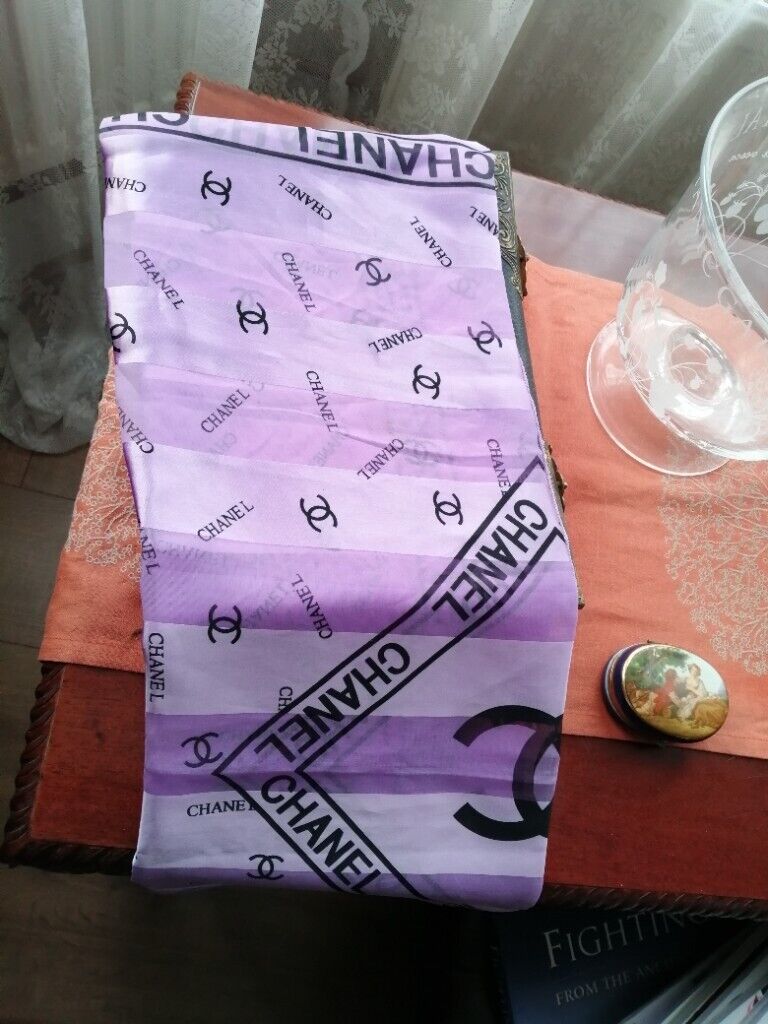 Vintage ladies silk scarf, purple in colour.