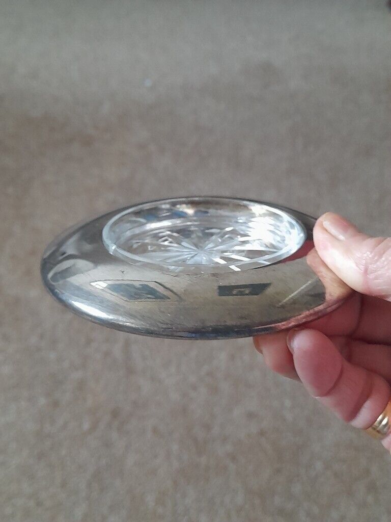 Saint Hilaire silver bowl with cutglass centre, pin holder. Collectors!